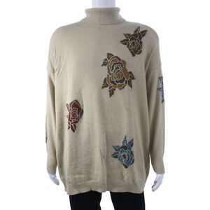 Escada Unisex Pullover Beige Mock Neck Floral Mohair Blend Size 44
